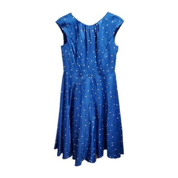 Boden Polka Dot Dress Size 10 Blue Lined Retro Vintage Style Fit And Flare - Picture 1 of 5
